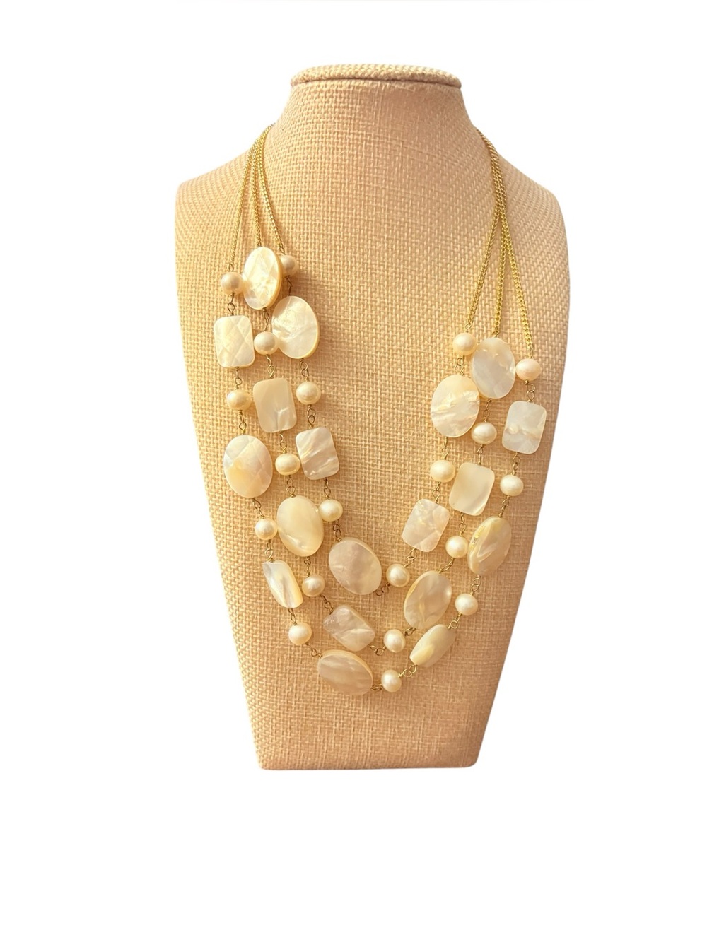 Multi-Strand Beaten Mother of Pearl Statement Necklace
